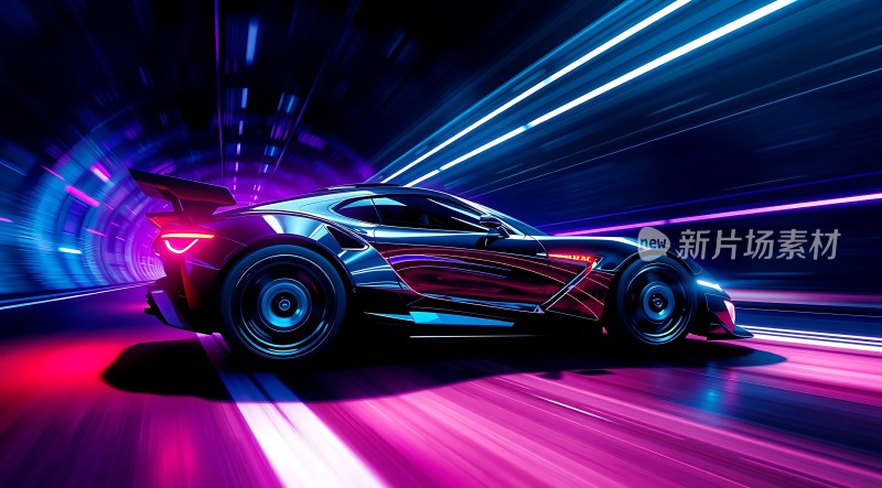 未来科技感跑车高速行驶