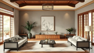 现代简约客厅木质天花板与家具自然光线充足艺术装饰点缀 现代简约客厅木质天花板与家具自然光线充足艺术装饰点缀