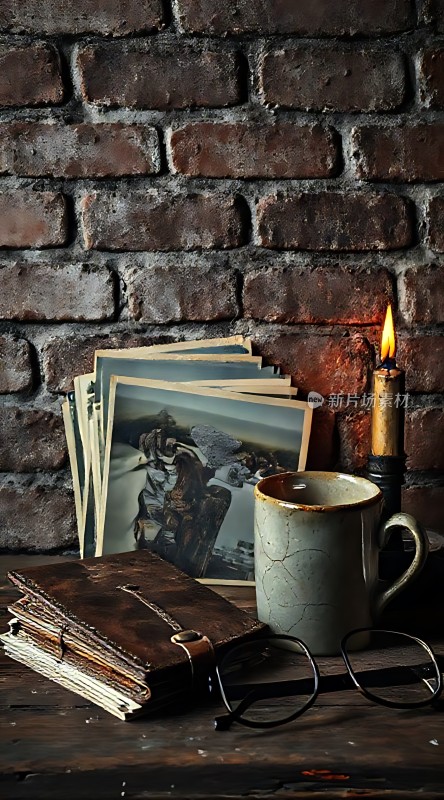 复古回忆砖墙前的旧物时光
