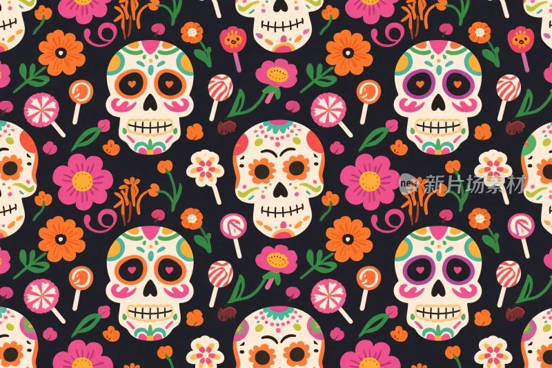 彩色骷髅无缝图案