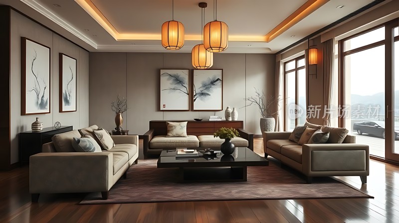 现代简约客厅设计宽敞明亮家具布置合理色调和谐