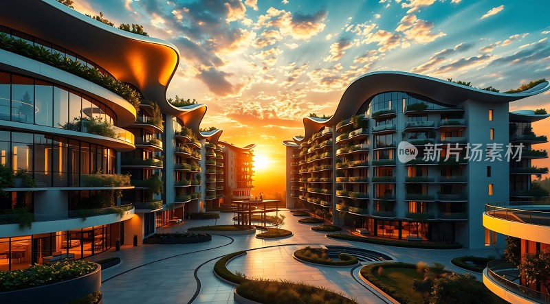 现代建筑日落美景