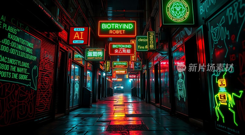 霓虹灯下的未来都市风情街