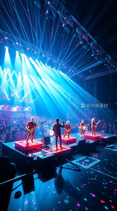 舞台灯光璀璨乐队成员激情演奏观众热情高涨