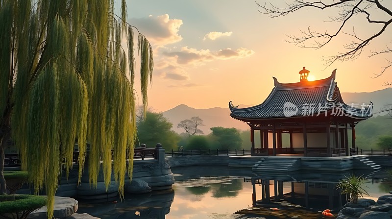 日落下的古亭美景