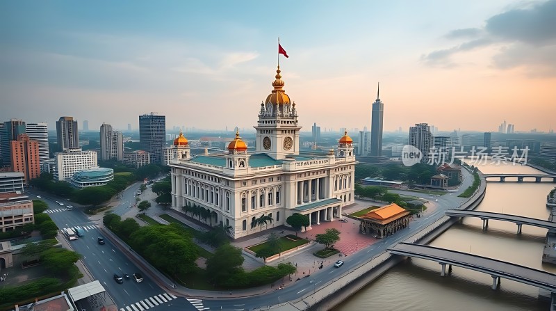 黄浦江畔东方明珠旁上海外滩建筑群城市风光尽收眼底