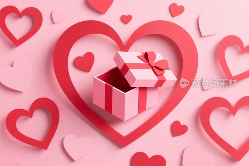 粉色爱心礼盒插画