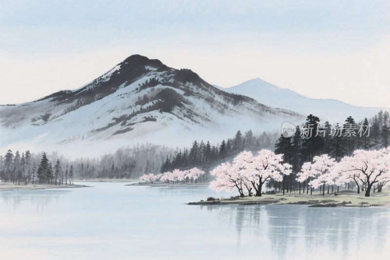 山水水墨风景插画