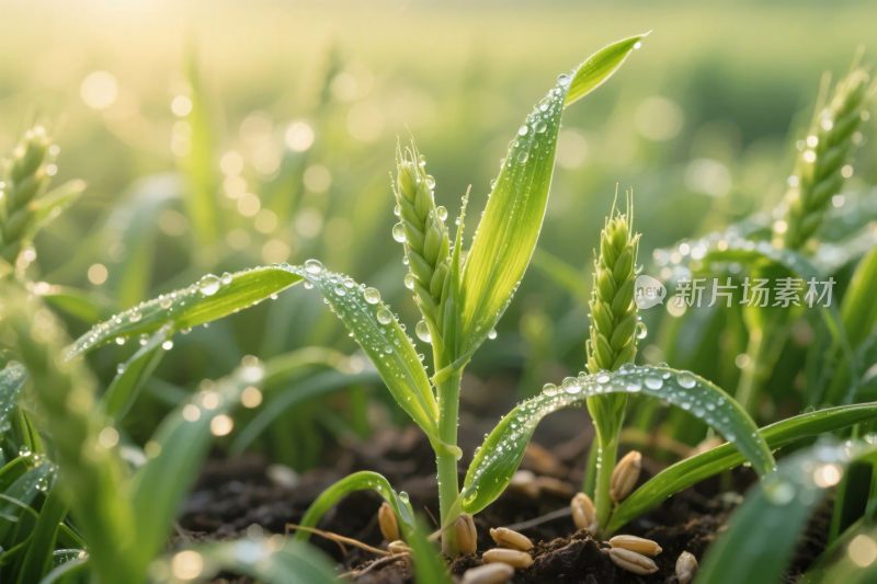 晨露谷物幼苗