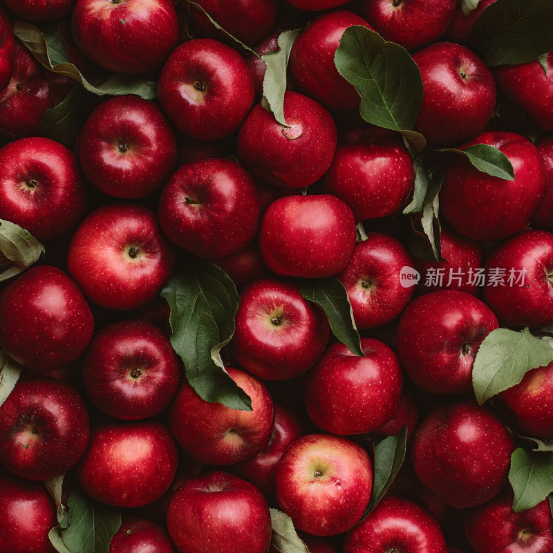 满屏红苹果与绿叶画面