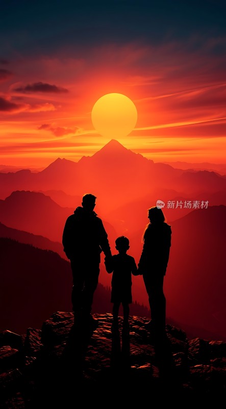 家庭共赏日落美景