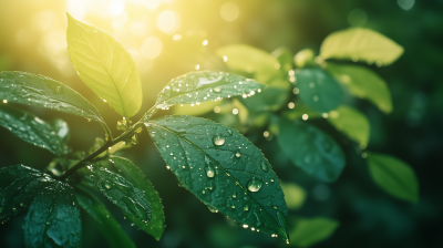 雨珠34清晨的露珠 阳光下的绿叶