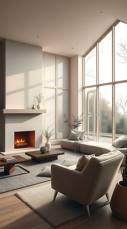 现代客厅 fireplace sofa coffee table