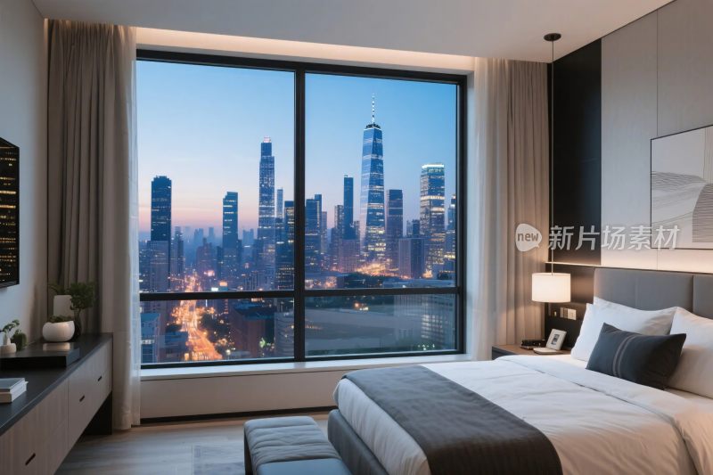 现代酒店客房城市景观图
