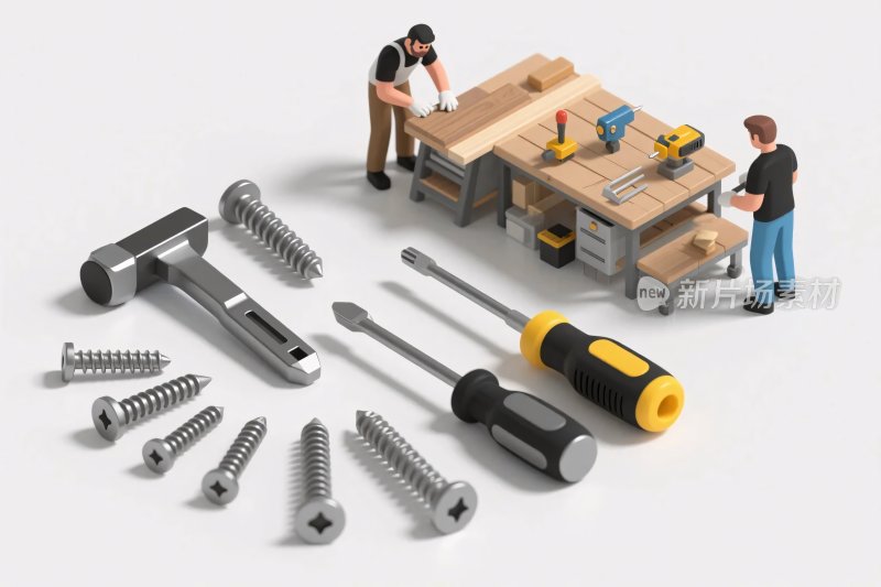 工具与工人工作场景插画