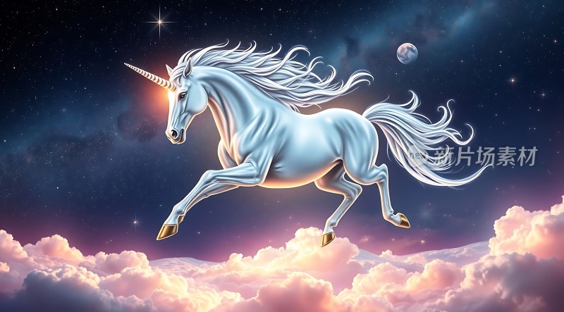夜空独角兽翱翔