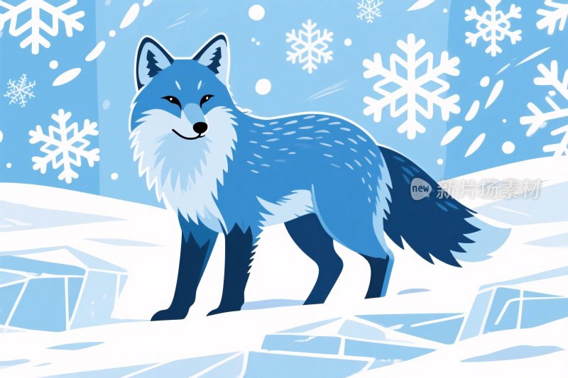 雪地蓝狐狸插画