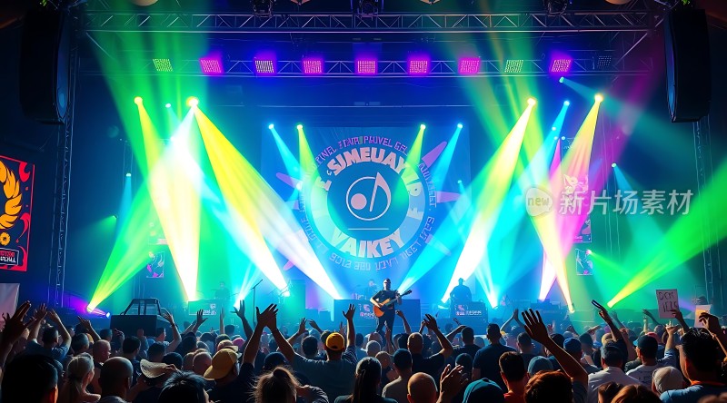音乐节现场舞台灯光璀璨观众热情高涨