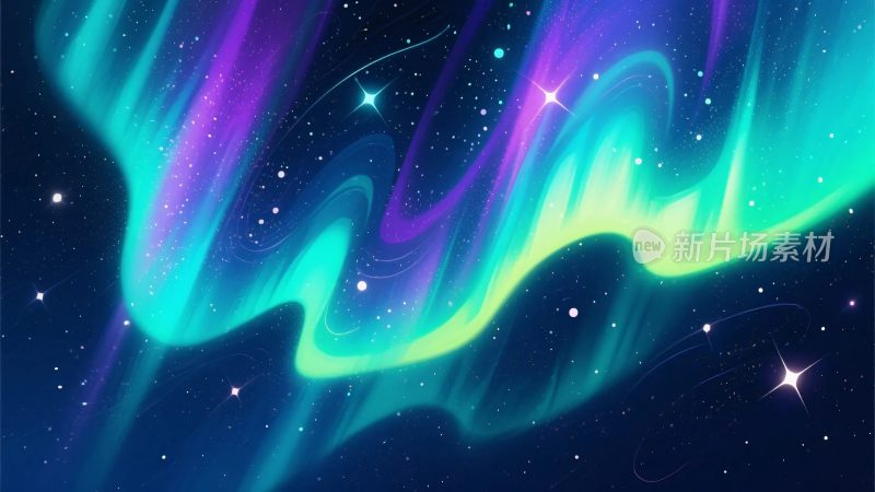 梦幻极光夜空插画