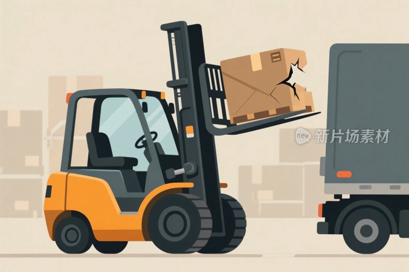 叉车装卸纸箱插画