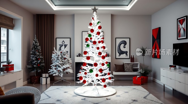 现代家居圣诞树装饰温馨节日氛围