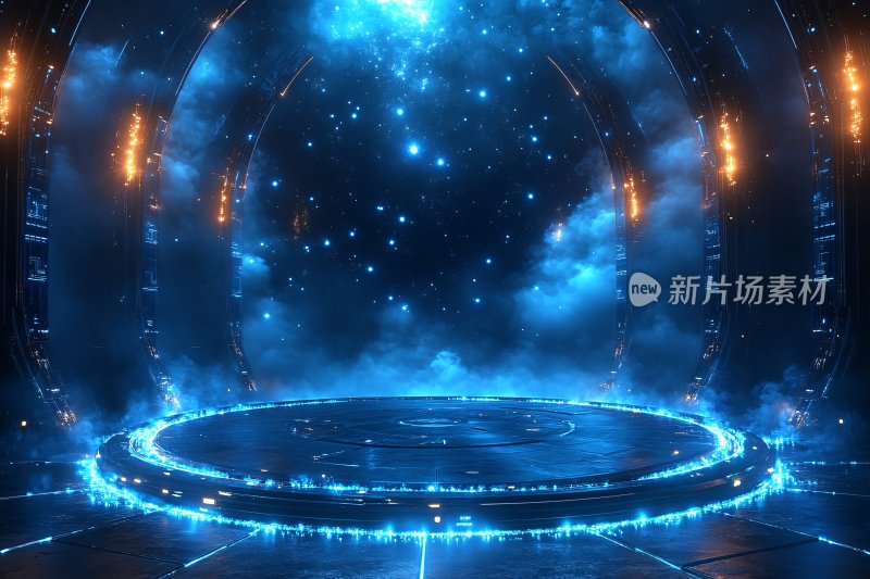 科技感蓝色环形舞台背景
