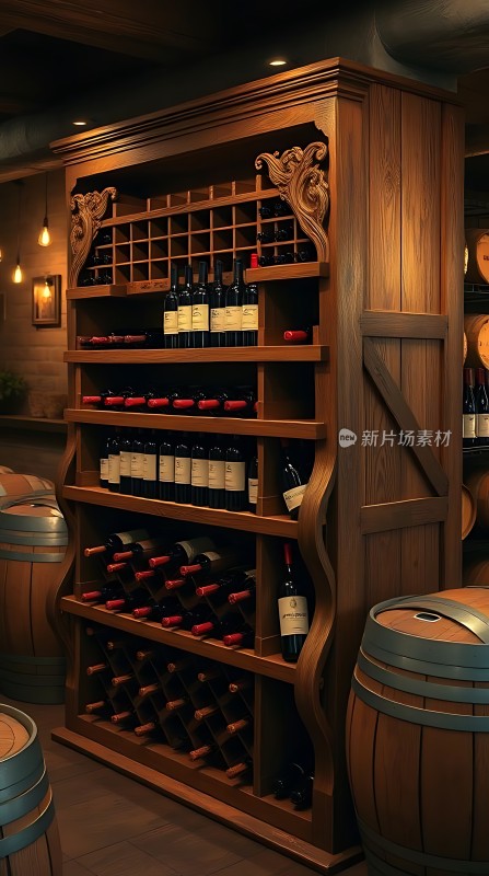 红酒展示架上的精美酒瓶