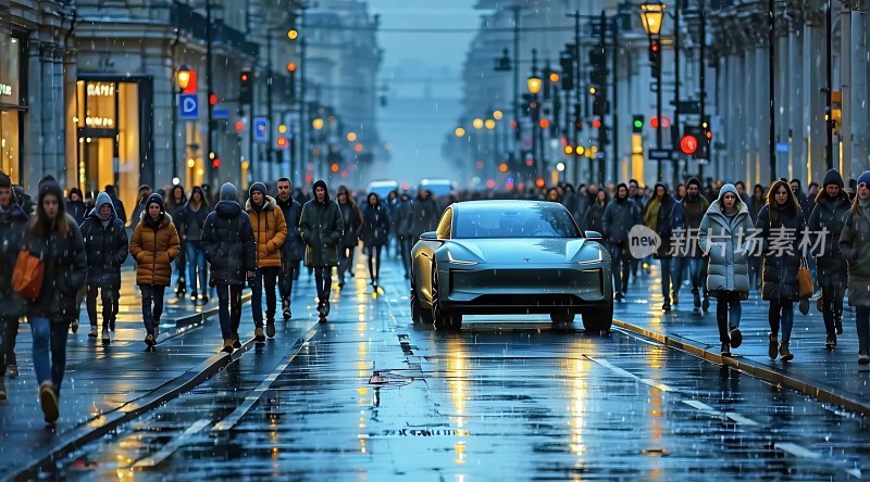 雨夜街头未来座驾与繁华都市共舞