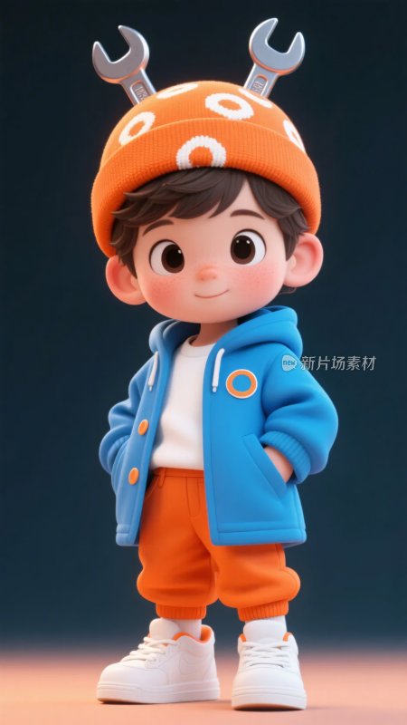 戴角帽的卡通小男孩形象