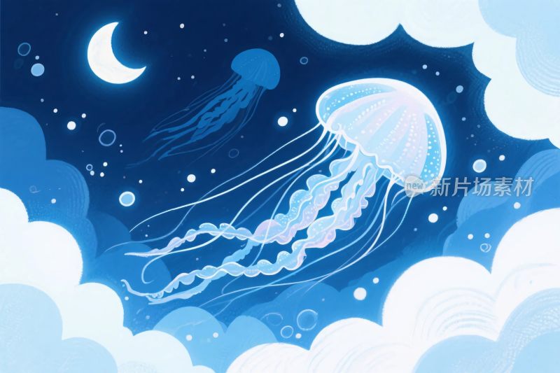 梦幻水母夜空插画