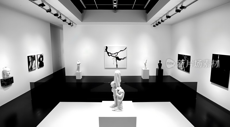艺术馆内雕塑与画作展示