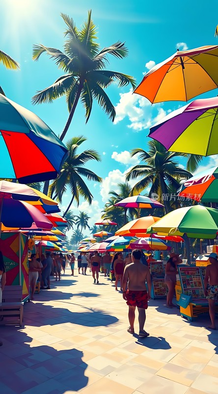 阳光下的海滩风情街