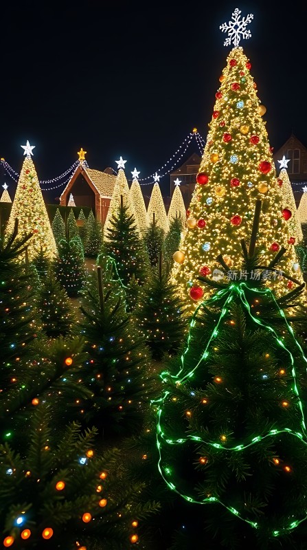 圣诞树灯光秀节日气氛浓厚色彩斑斓充满欢乐与温馨