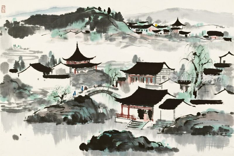 水墨山水古建筑