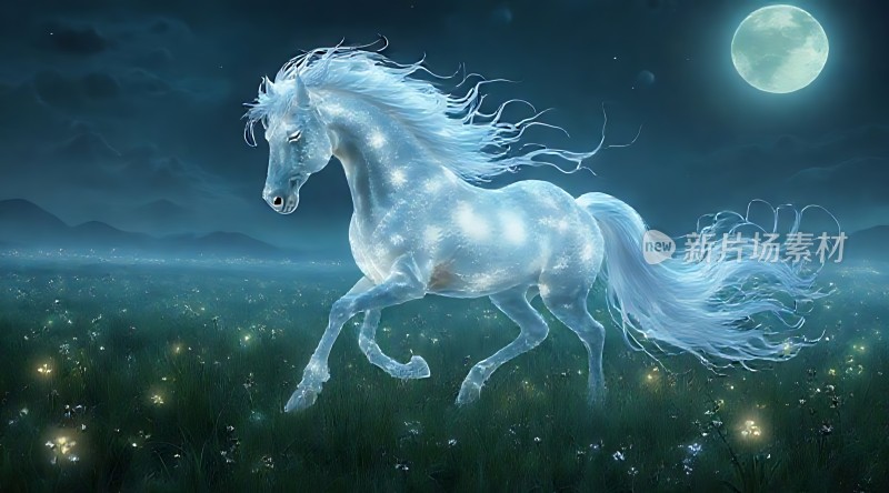 冰蓝月光下的精灵马