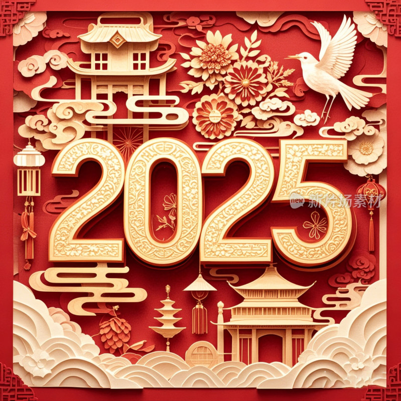 2025蛇年祝贺新年微立体贺卡封面舞台背景