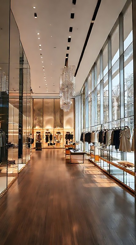 高端时尚服饰店内部展示着各种精美服装和装饰品