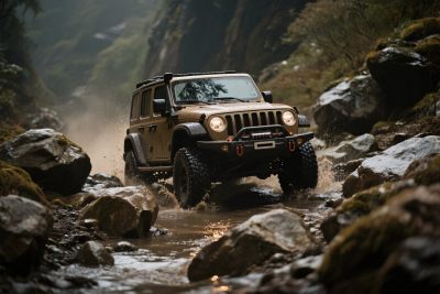 越野车山谷溪流场景 越野车山谷溪流场景