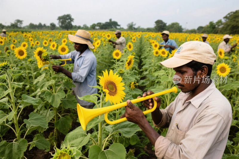 田野中吹小号的男子