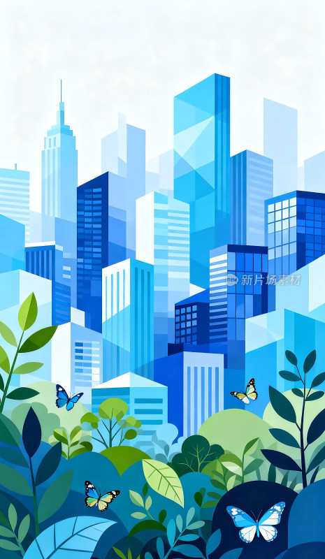 生态环保蓝色城市建筑背景
