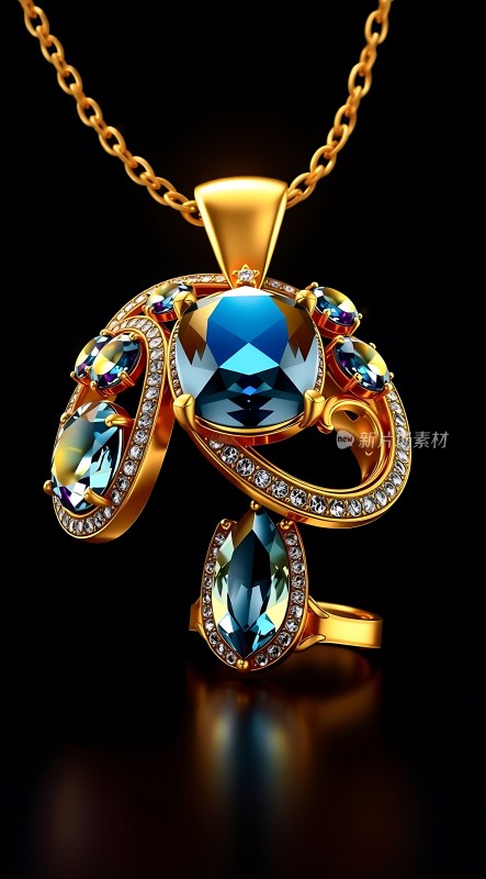 黄金镶嵌宝石项链戒指套装