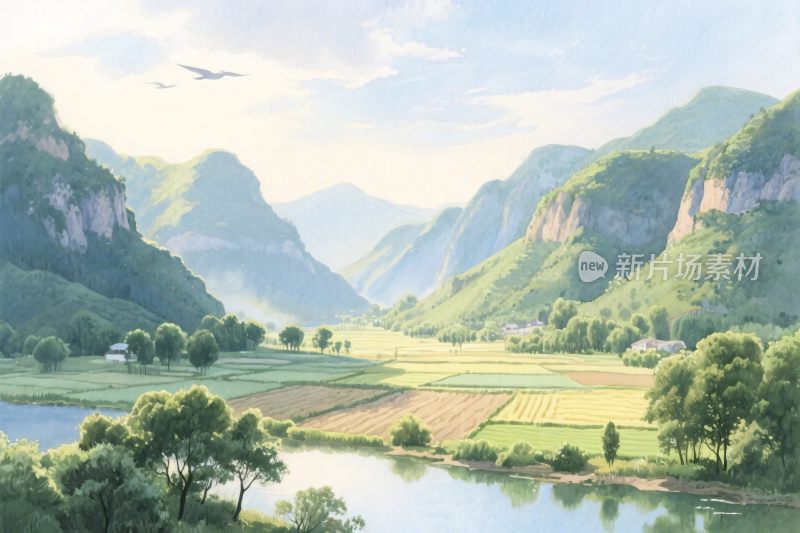山水田园风景插画
