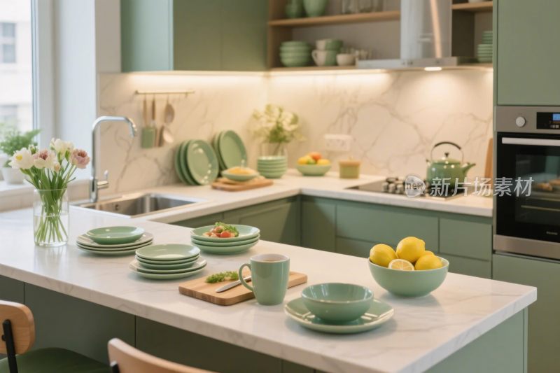 温馨绿调厨房场景