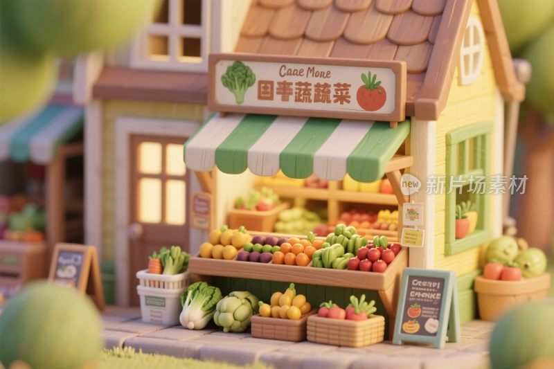 卡通果蔬小屋插画