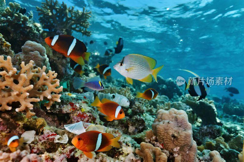 海洋珊瑚与热带鱼水下场景