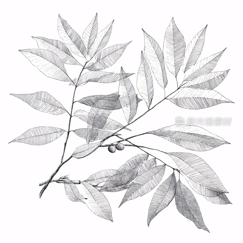 手绘枝叶果实插画