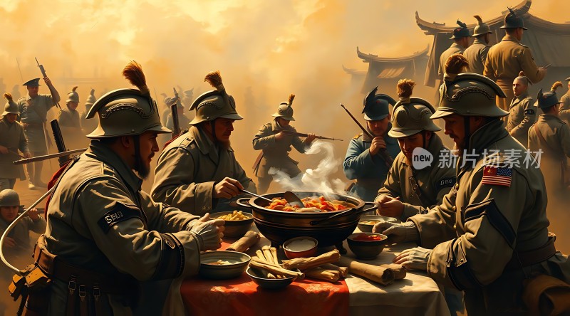 士兵们在战火中享受美食