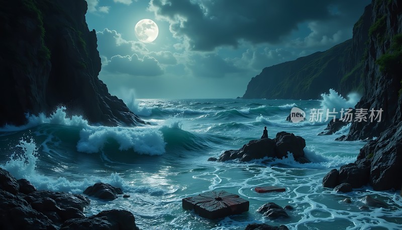 月下孤影听潮声