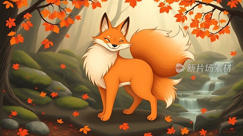 秋日森林中的微笑狐狸