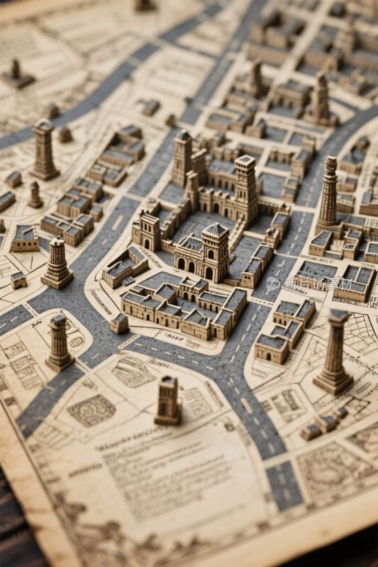 复古三维城市插画地图